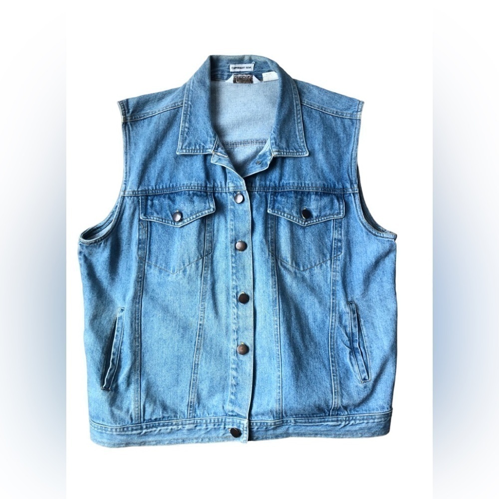 VTG Y2K Denim Vest Rachel FRIENDS Sz M Button Up Flap Pockets Medium Wash